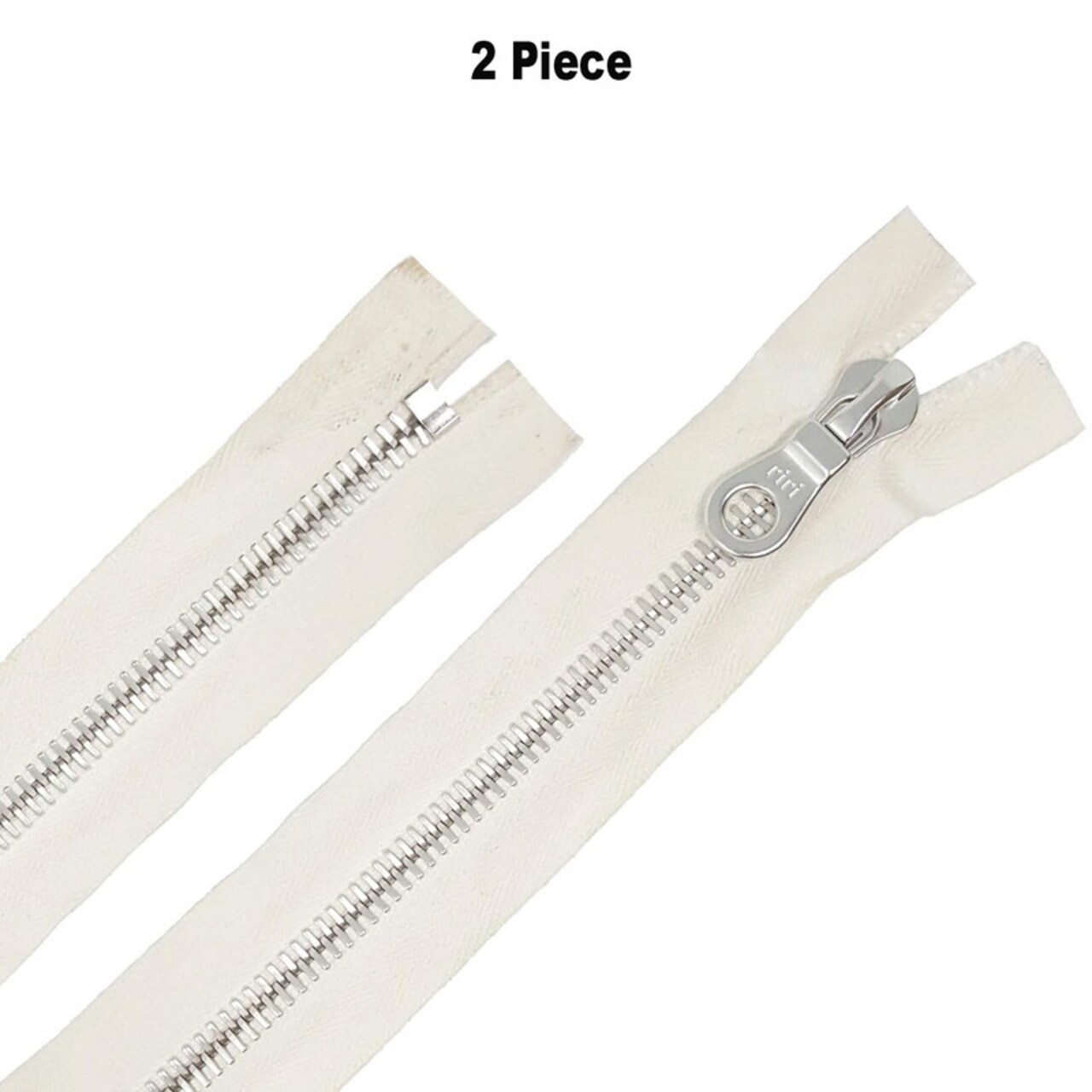 8MM Closed Bottom Zipper with KTA Pull – White Tape, Nickel Teeth